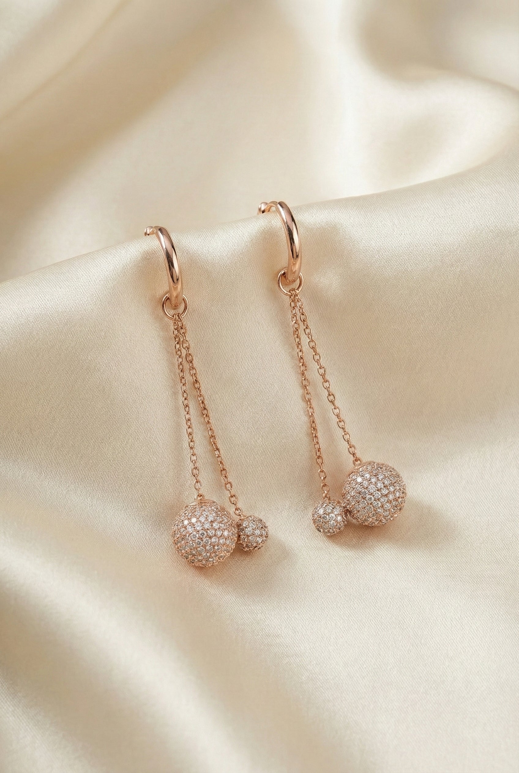 ✨ Luxury Double-Drop Sphere Earrings – Rose Gold Edition