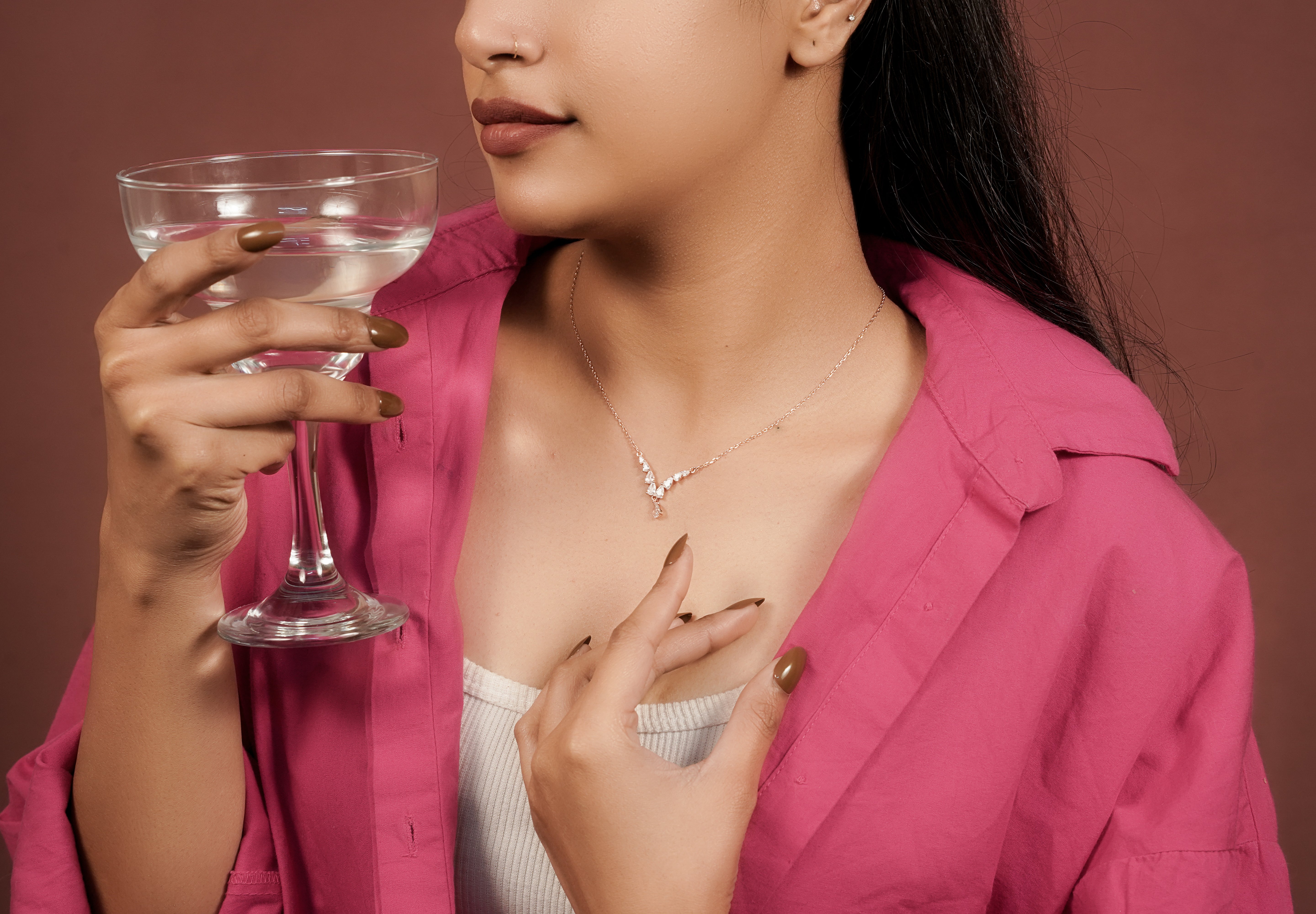 Rose Gold Crystal Drop Necklace