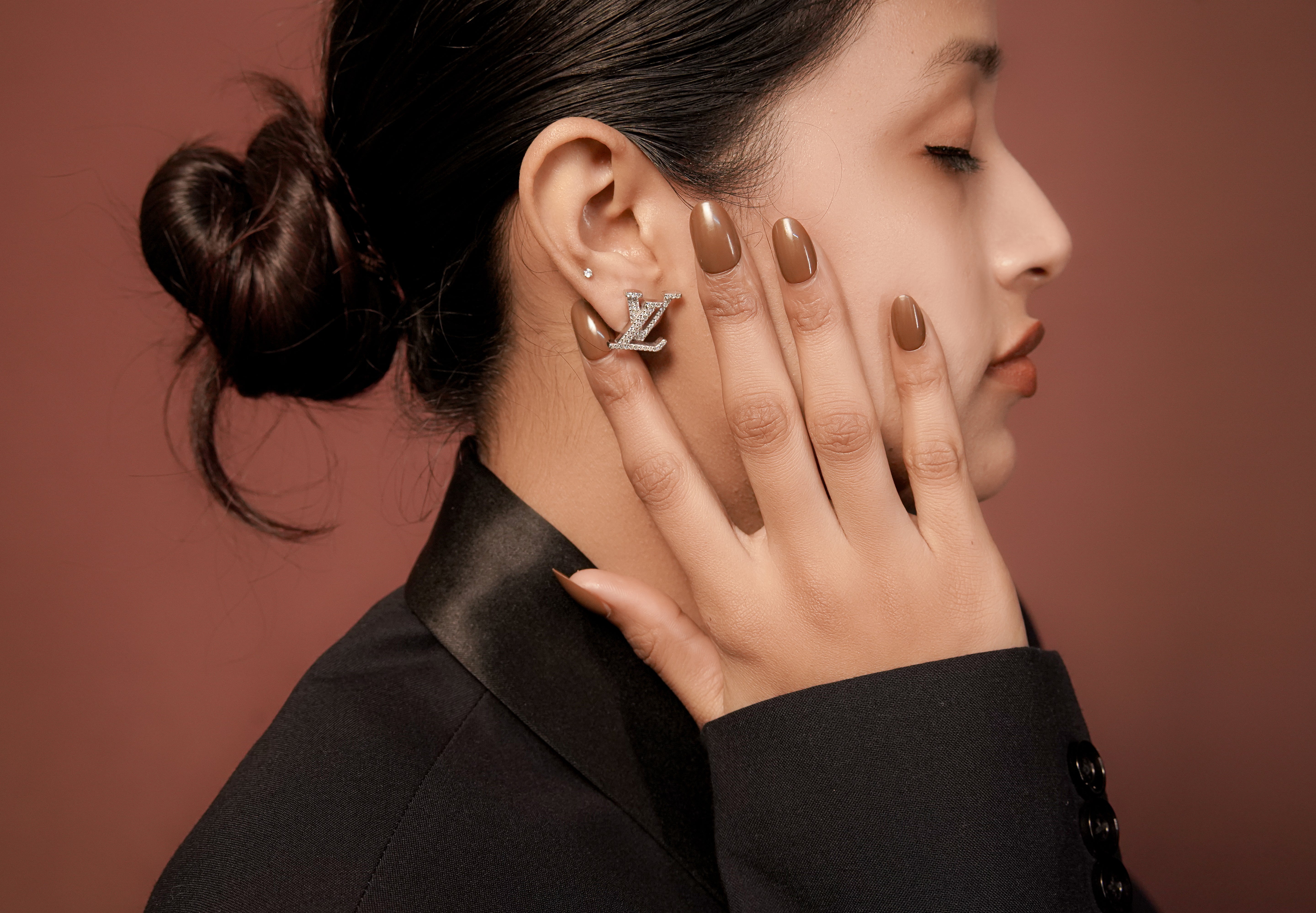 Luxury Crystal Monogram Stud Earrings – “LV Style”