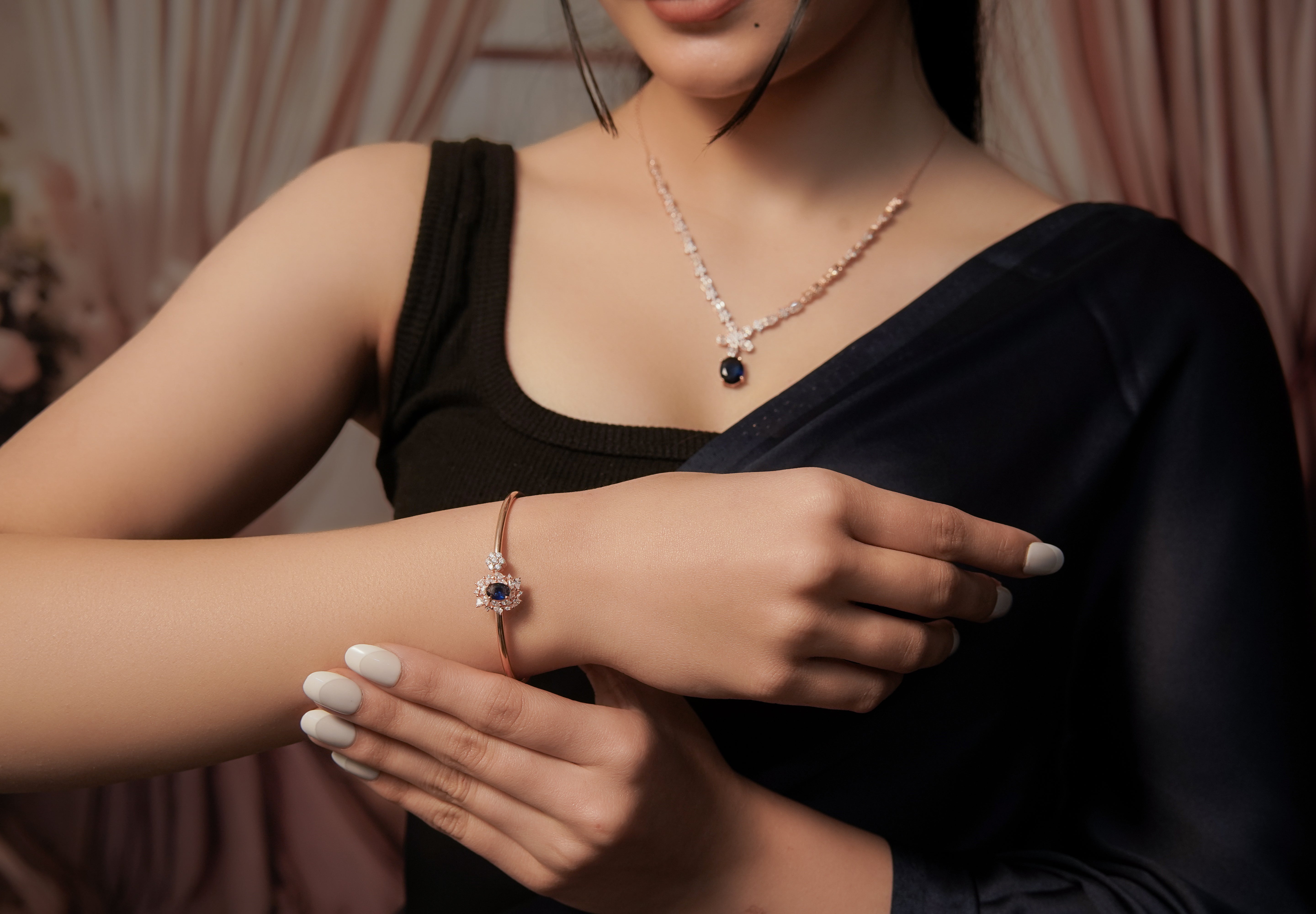 Rose Gold-Plated Blue and White Stone Jewellery Set