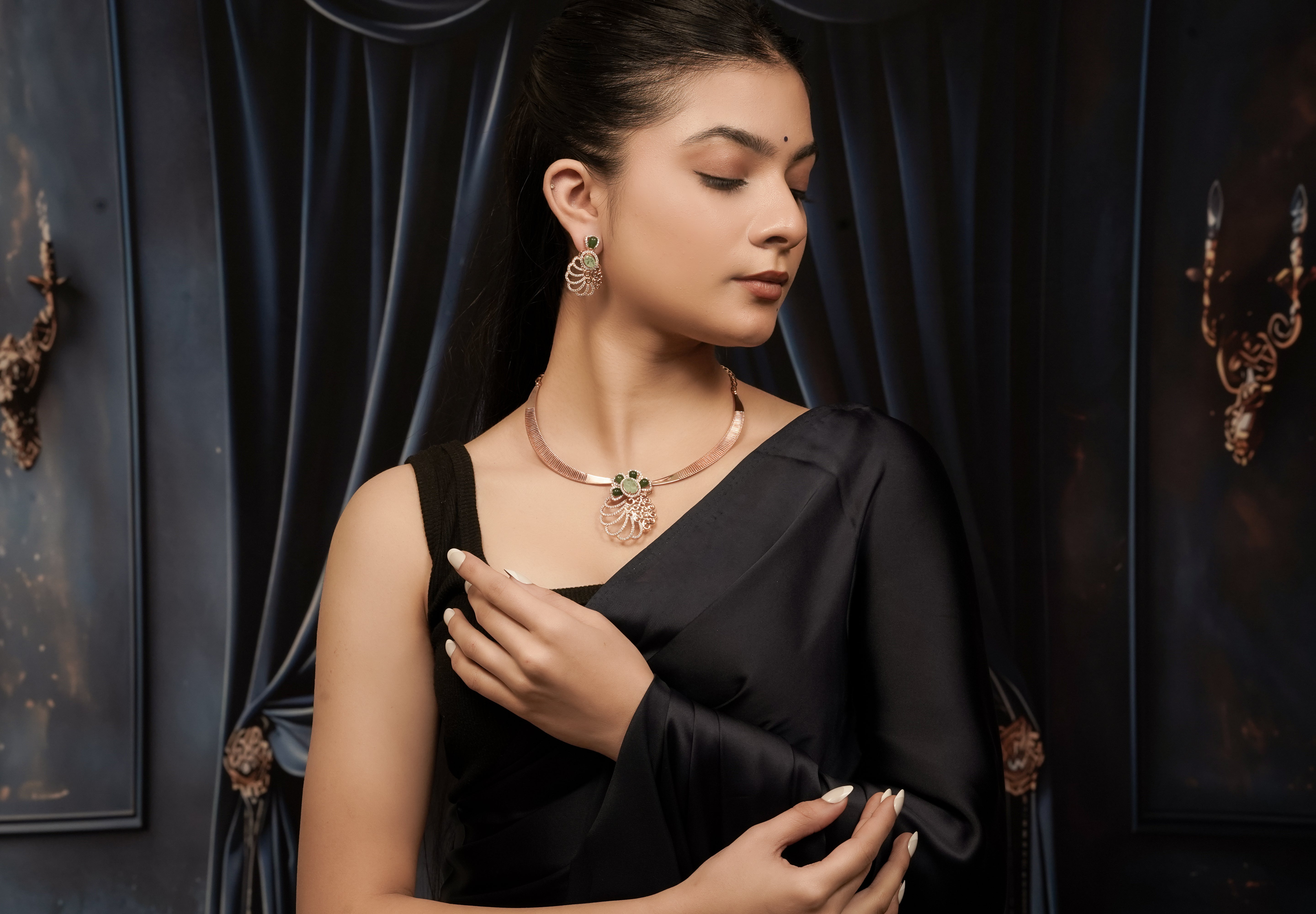 Kyra Emerald Rose Gold Peacock Set