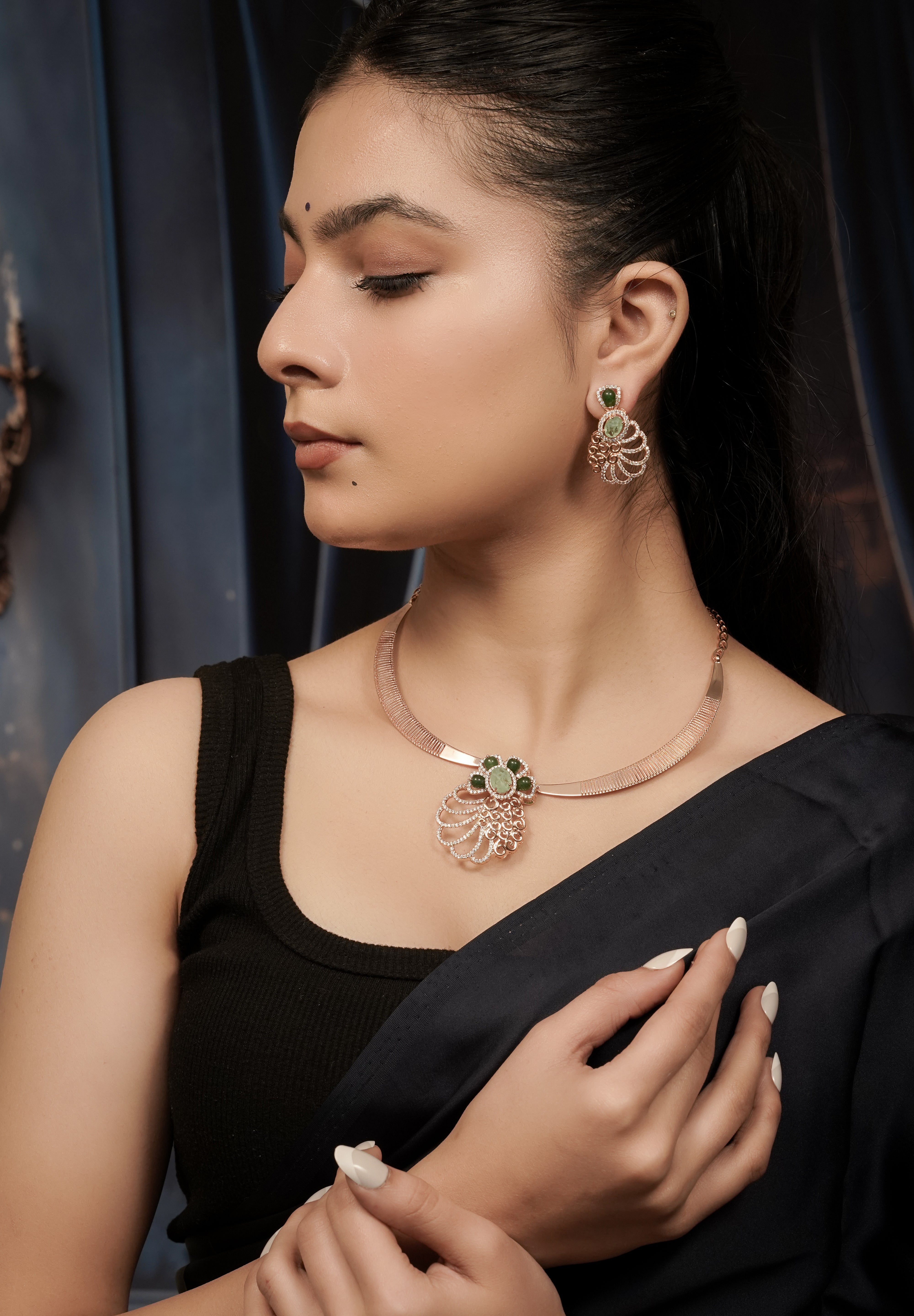 Kyra Emerald Rose Gold Peacock Set
