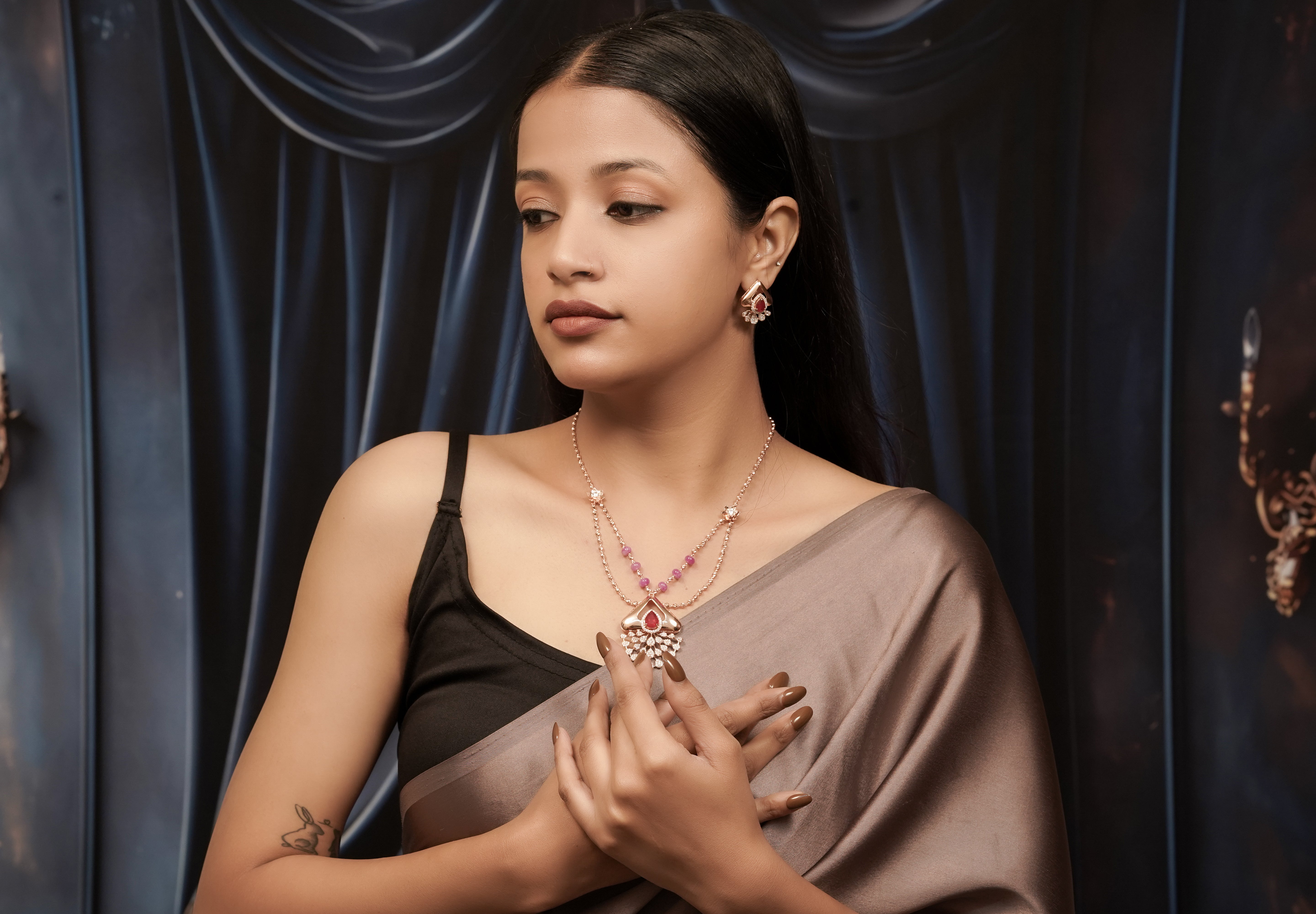 Kyra Pink Teardrop Rose Gold Set