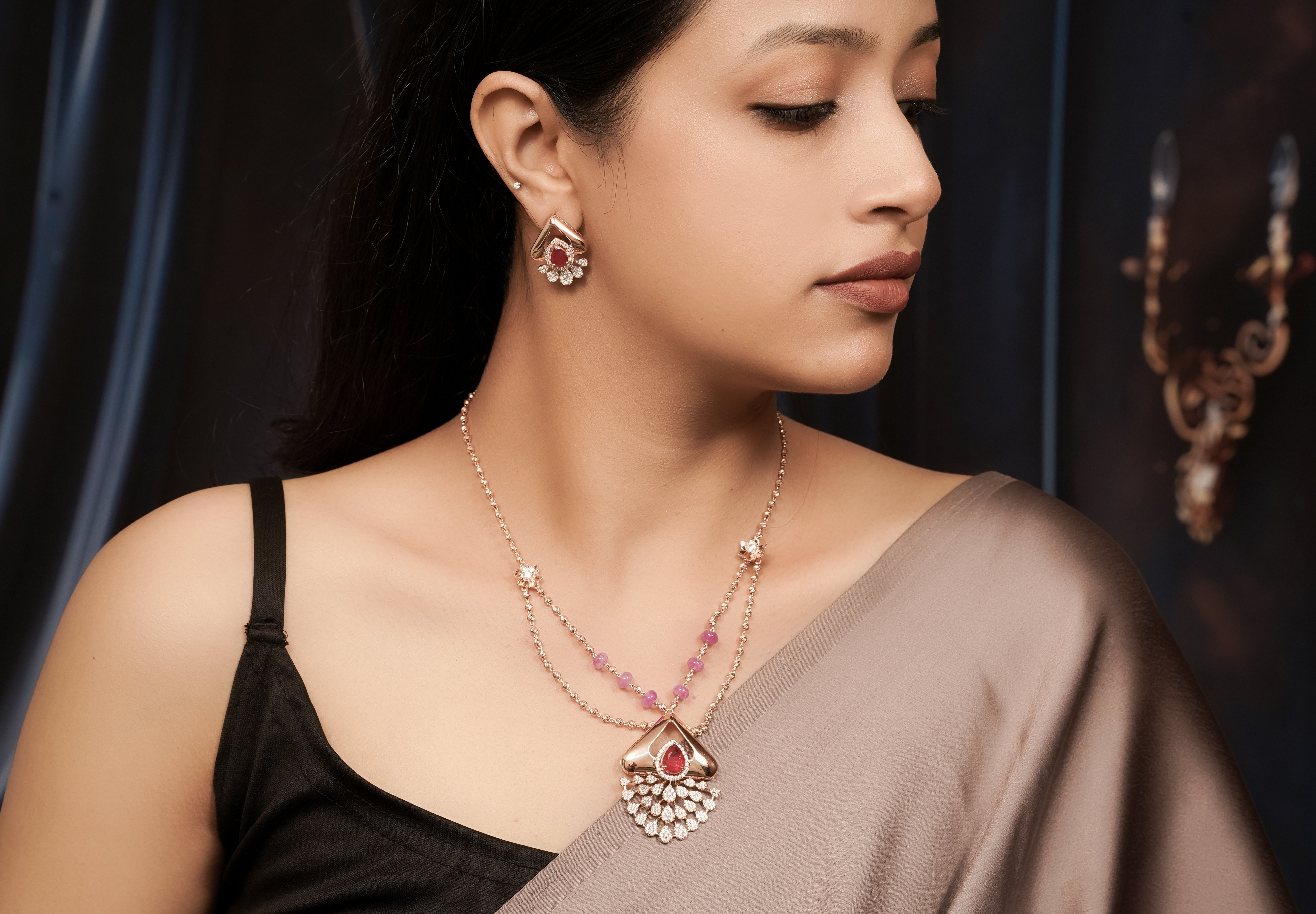 Kyra Pink Teardrop Rose Gold Set