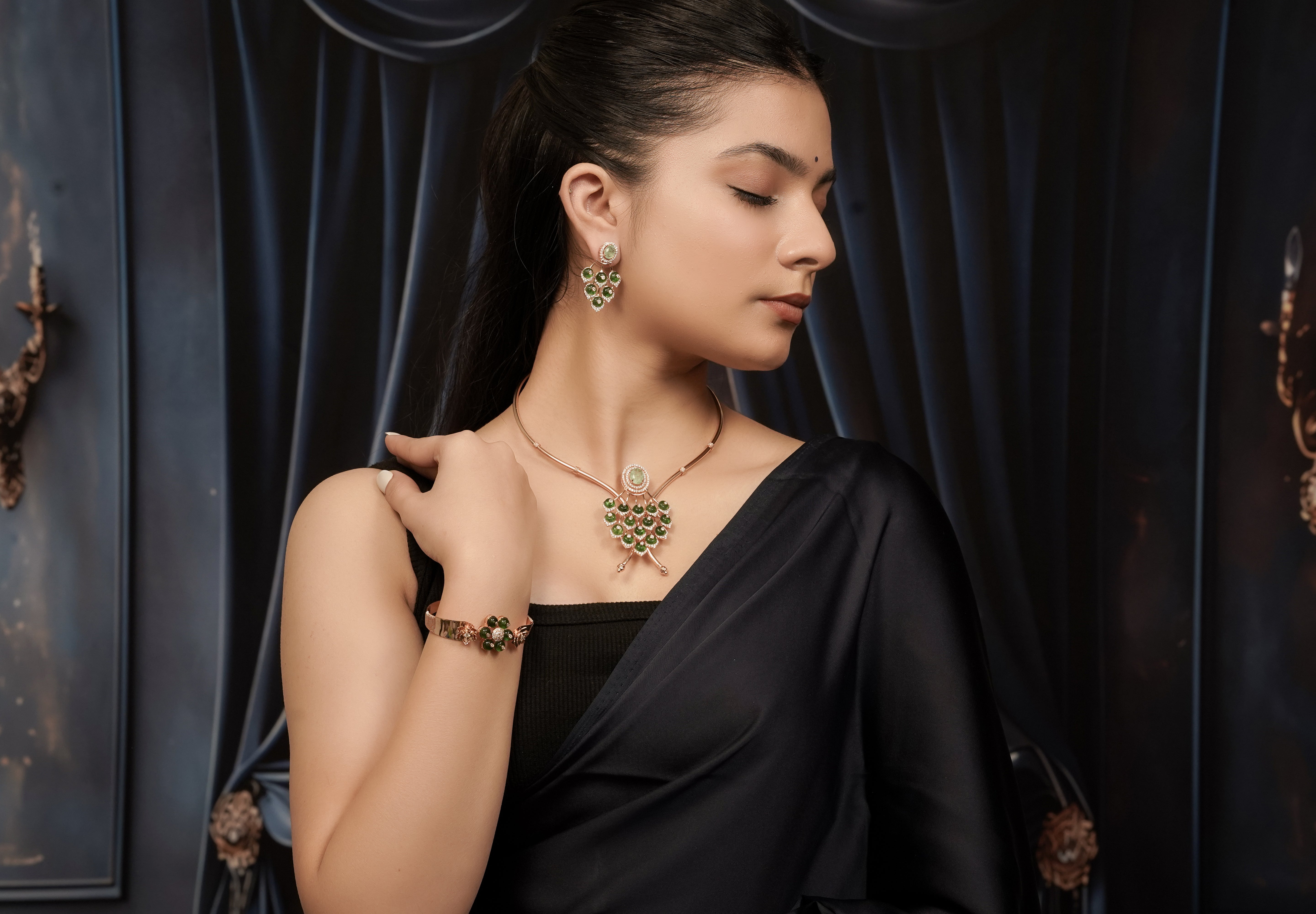 Kyra Emerald Fan Rose Gold Set