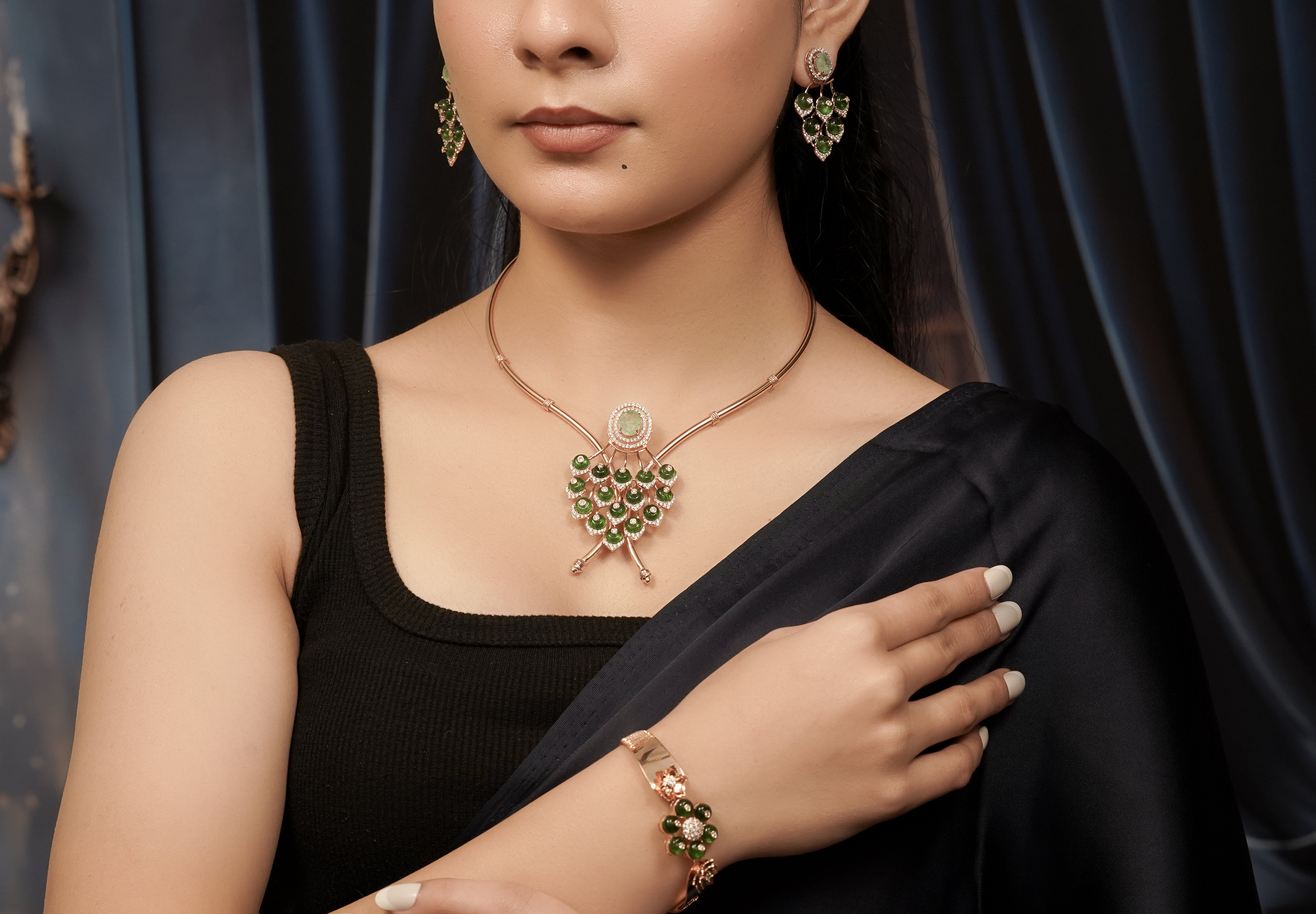 Kyra Emerald Fan Rose Gold Set