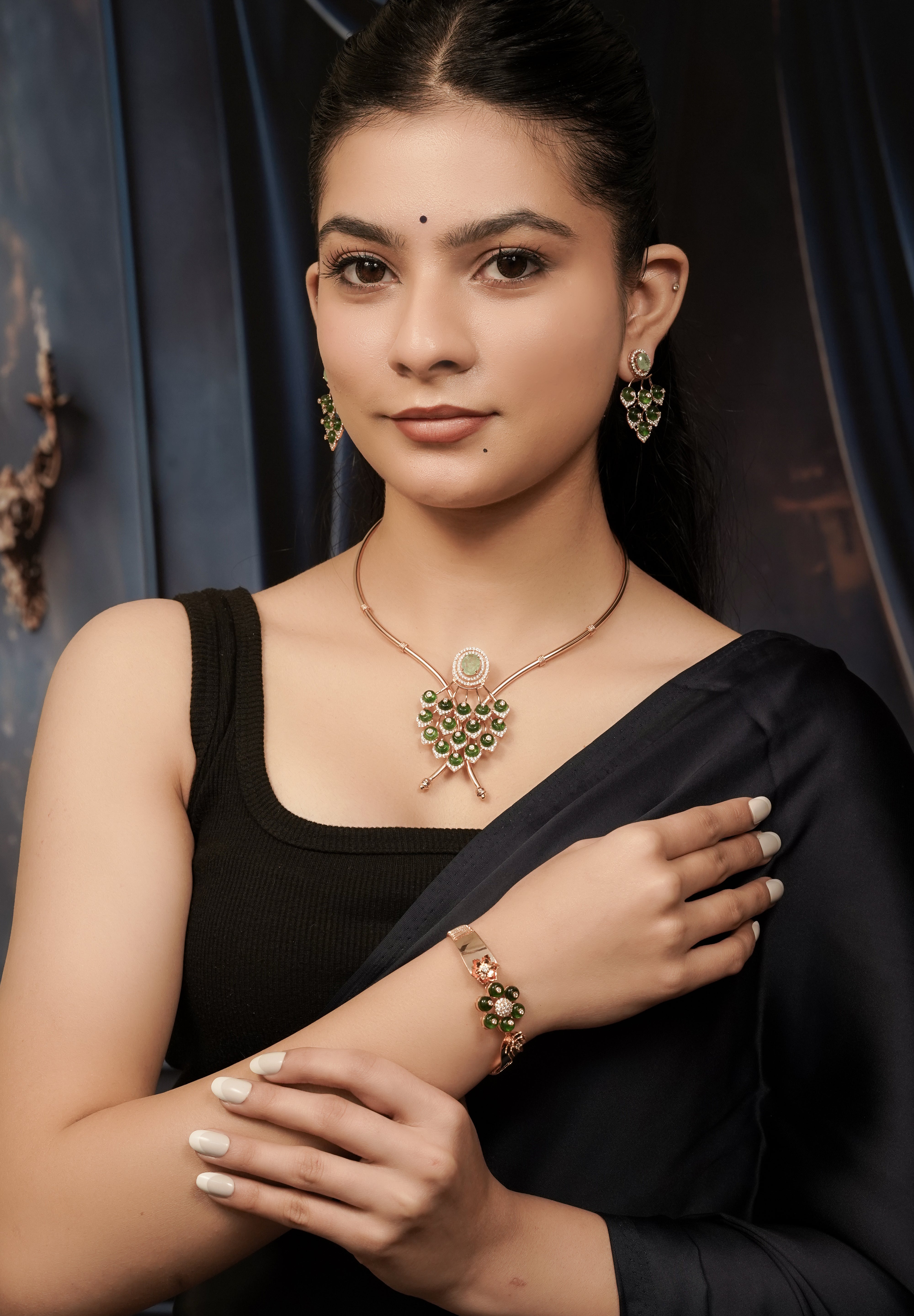 Kyra Emerald Fan Rose Gold Set