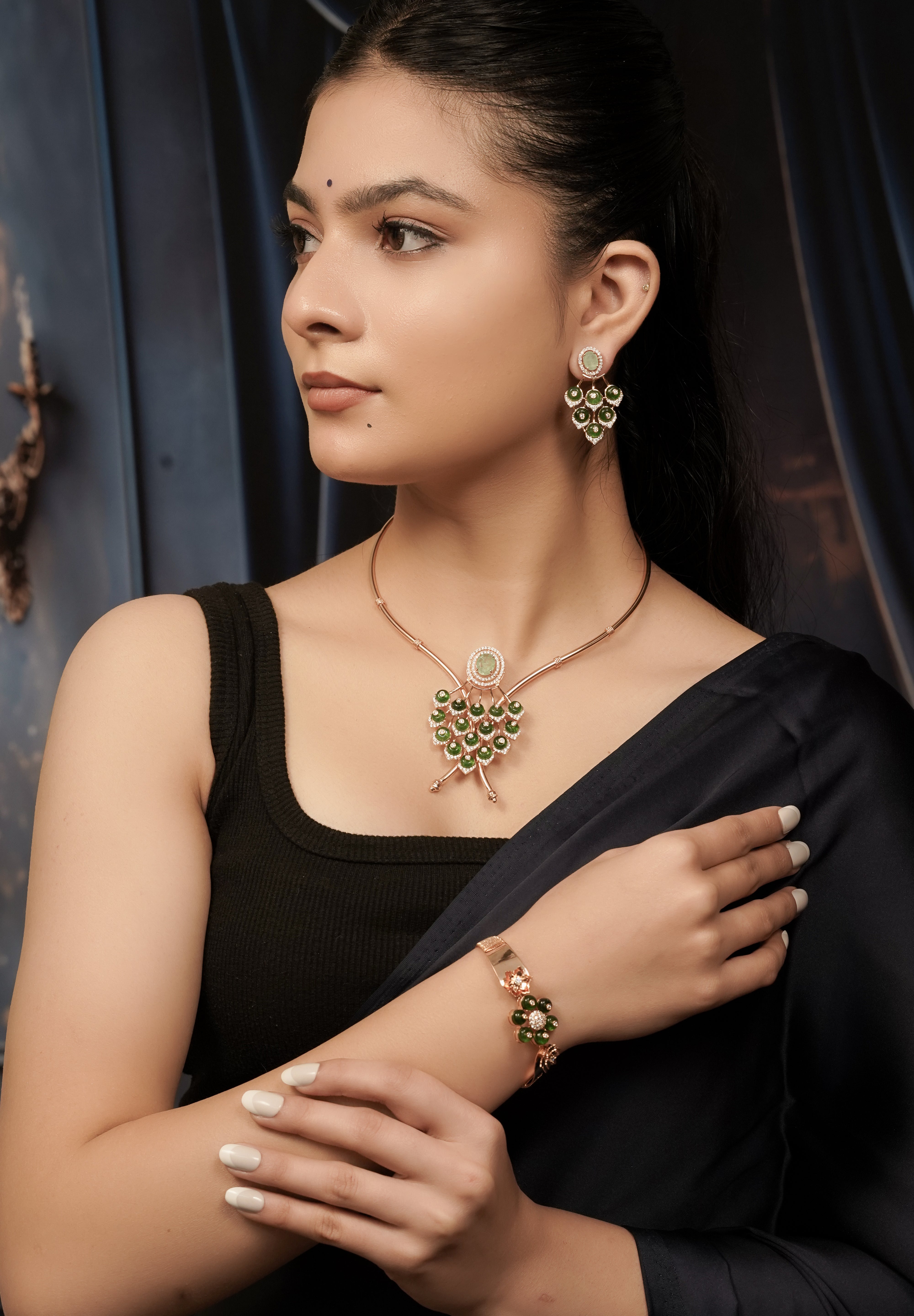 Kyra Emerald Fan Rose Gold Set