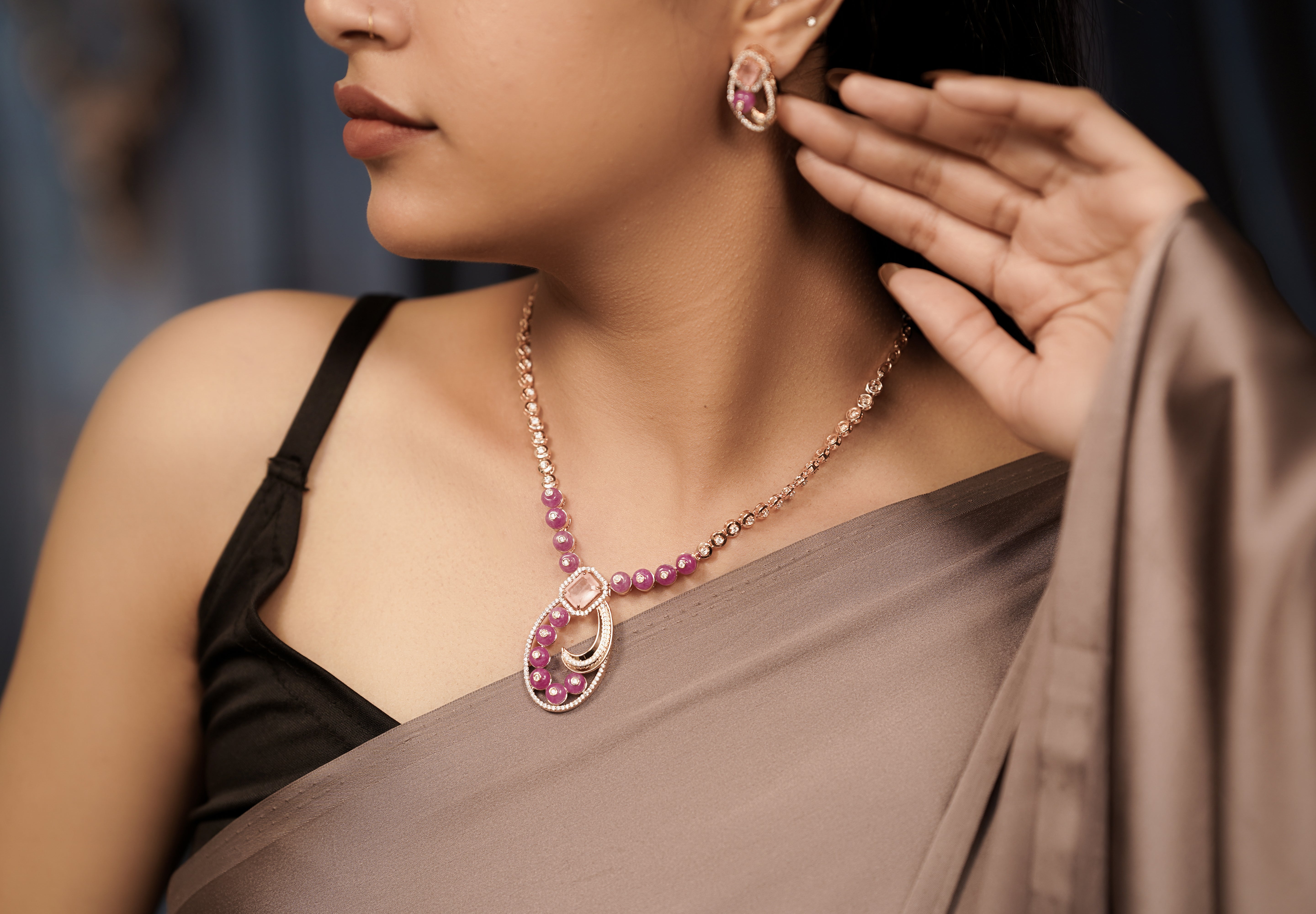 Kyra Magenta Curve Rose Gold Set